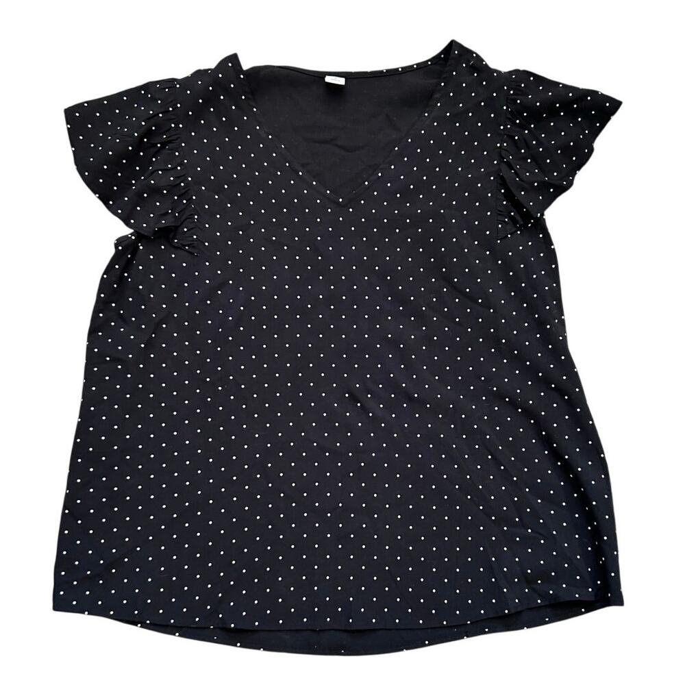 Old Navy Black White Polka‎ Dot Flutter Sleeve Blouse Medium